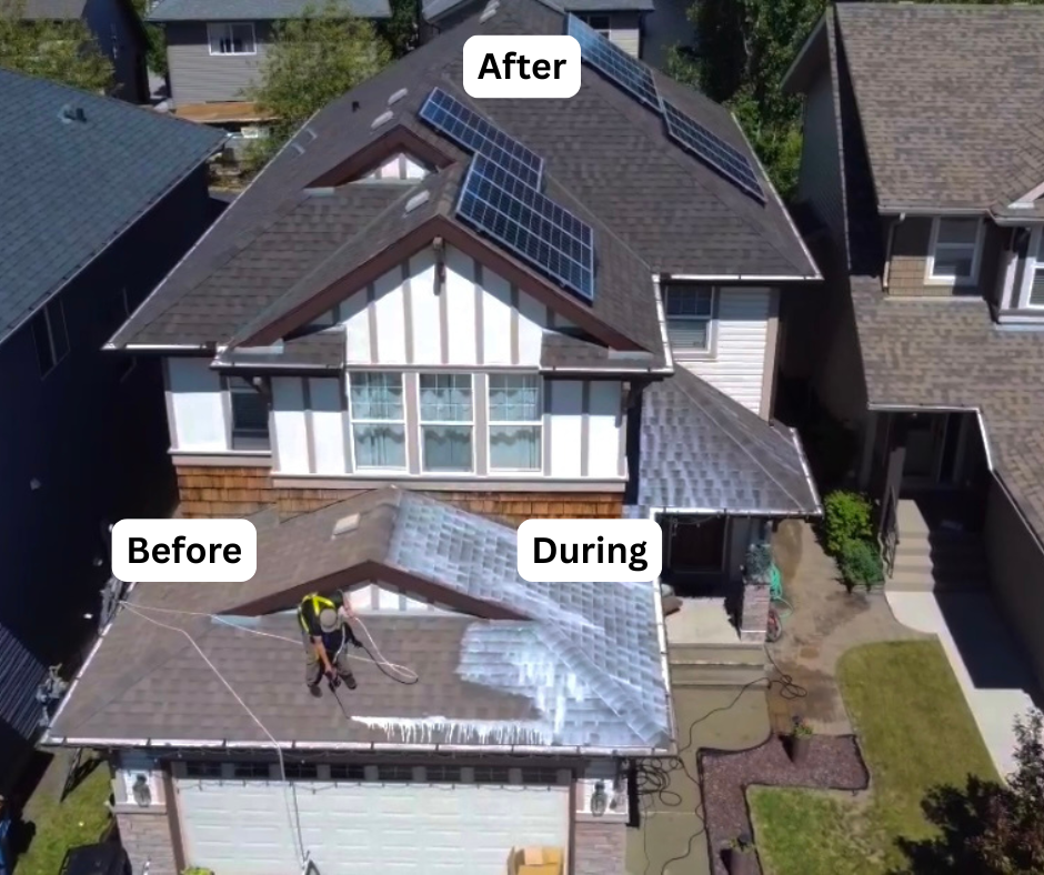 Two-story home with solar panels showing rejuvenation phases