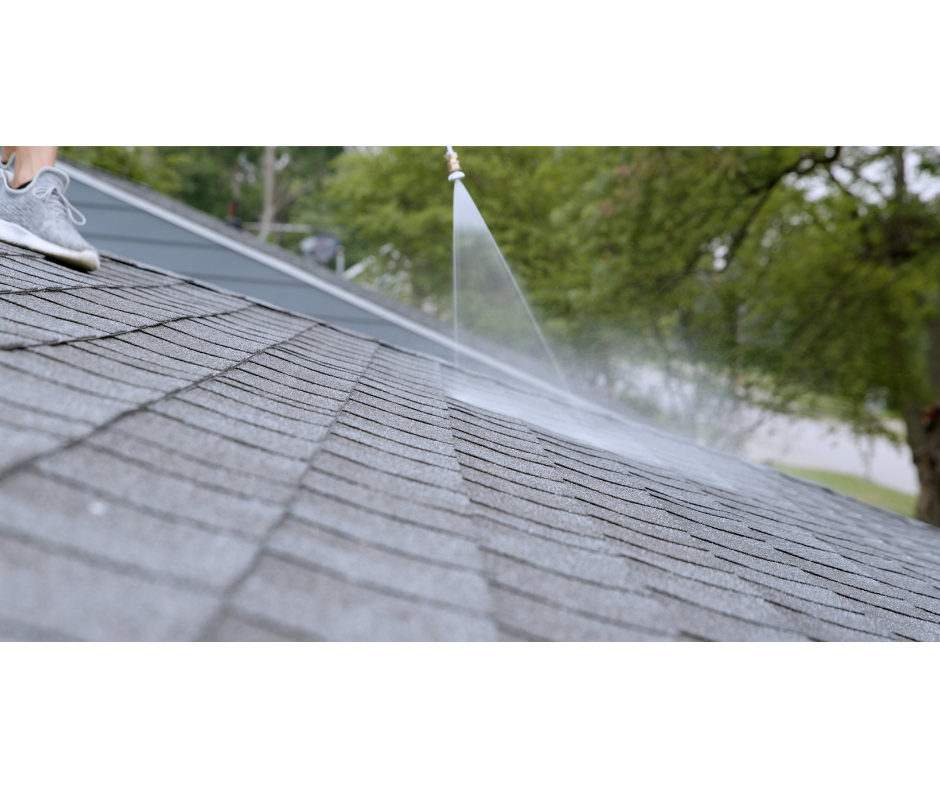 Close-up of rejuvenation treatment being applied to asphalt shingles
